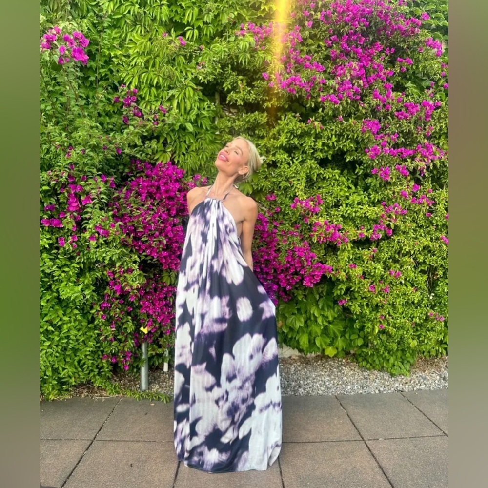 Kaufman Franco Purple Print Halter Maxi Long Medium Pockets